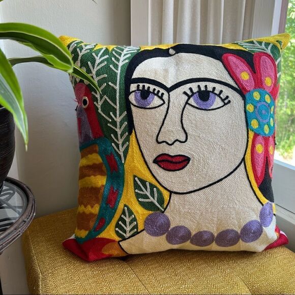 Amazing Set of Frida Kahlo Embroidered Luxury Throw Pillow Covers 18x18 - Picture 3 of 7